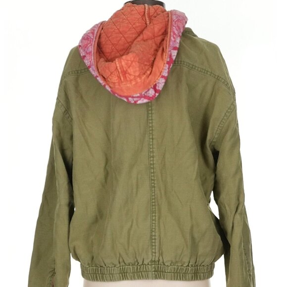 Free People We The Free Military Twill Jacket Olive Green with Quilted Hood S - Picture 4 of 11